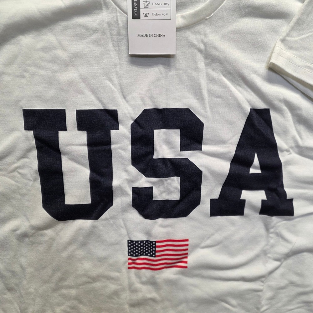 Aceshion USA Graphic T-Shirt White Patriotic American Flag Scoop Neck Women Med - Picture 7 of 7